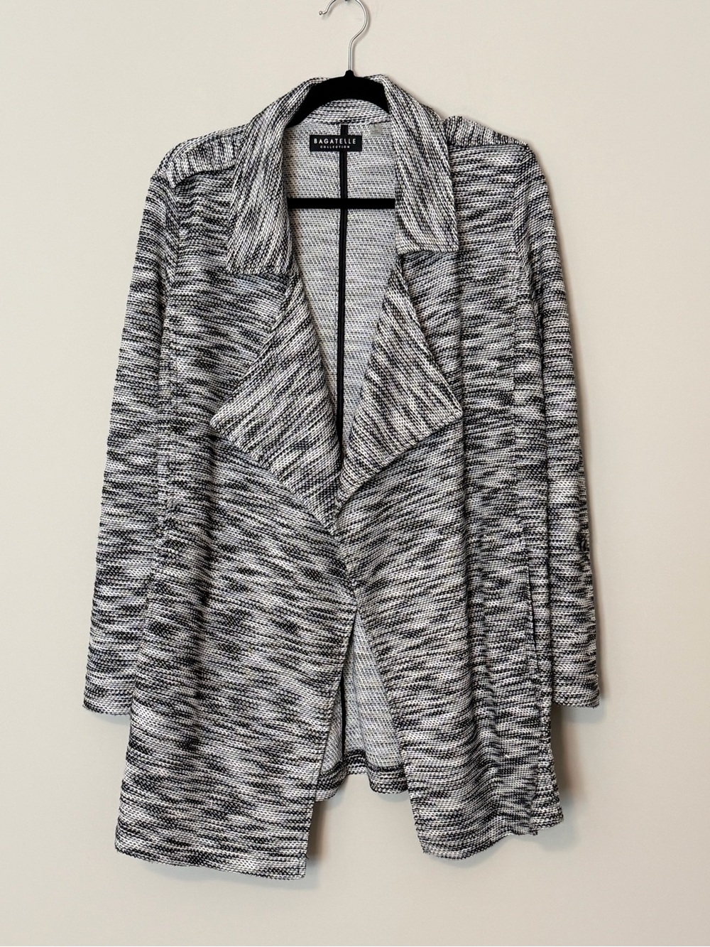 Bagatelle Collection Black White Marled Waterfall Cardigan Jacket Size L